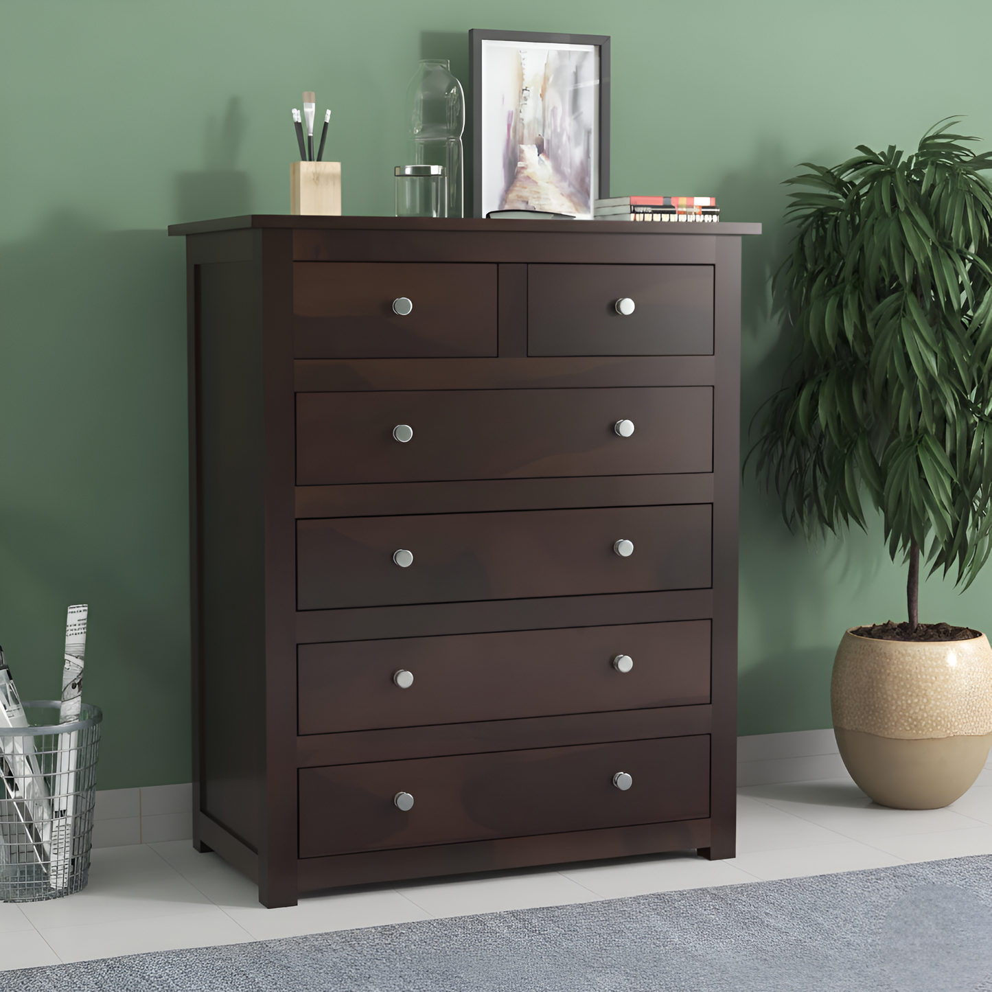 JH Decore Solid Sheesham Wood 6 Drawer Chest of Drawers Storage Cabinet