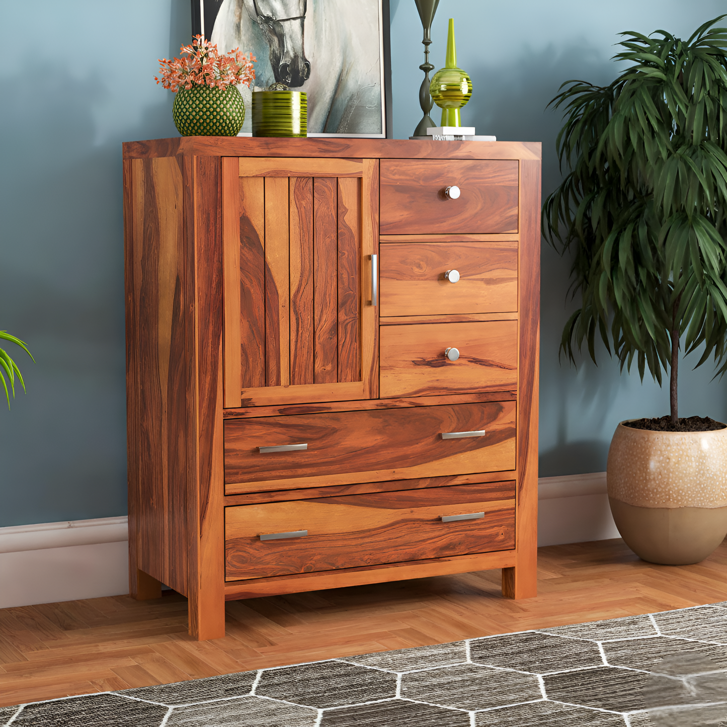 JH Decore Solid Sheesham Wood Tallboy Storage Cabinet