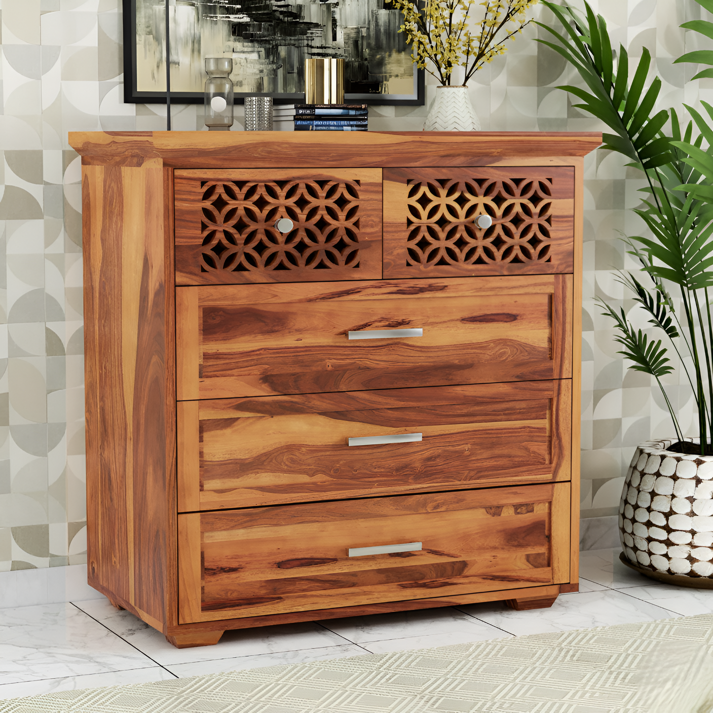 JH Decore Solid Sheesham Wood Chest of Drawers