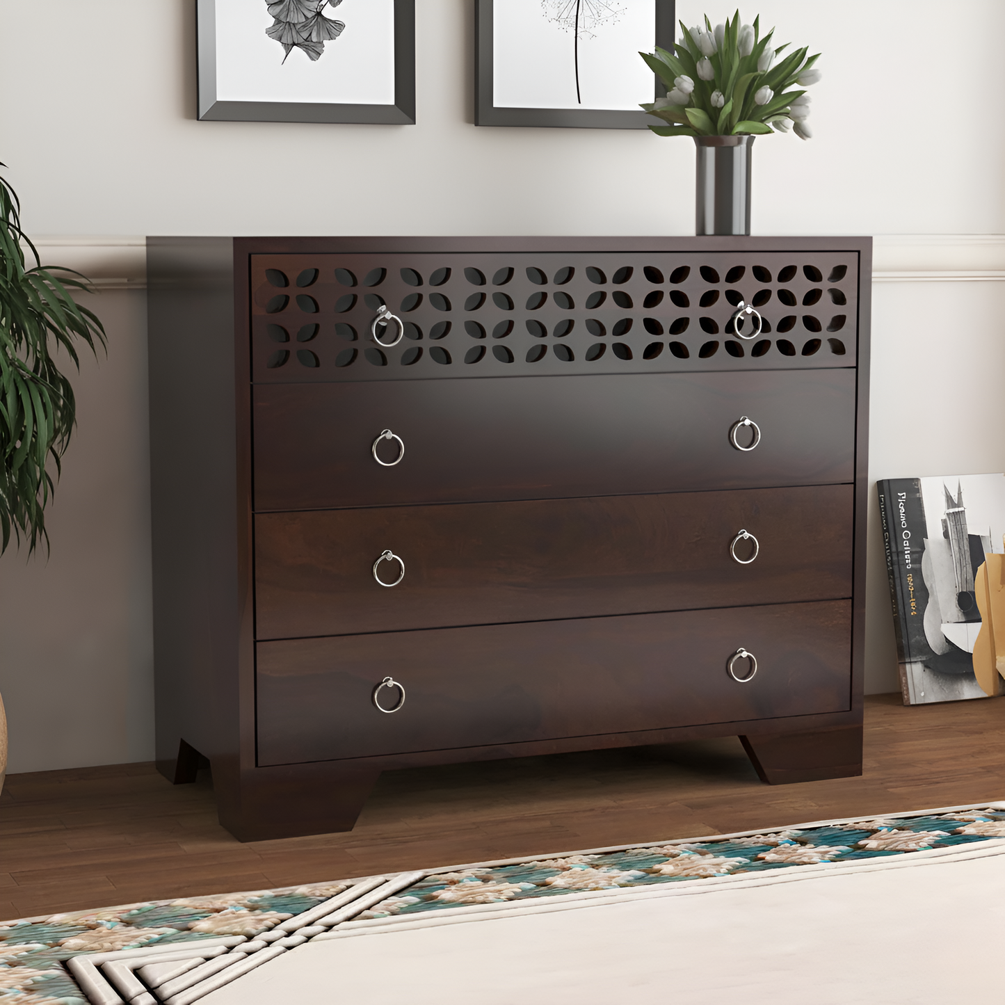JH Decore Solid Sheesham Wood Designer Chest of Drawers Cabinet