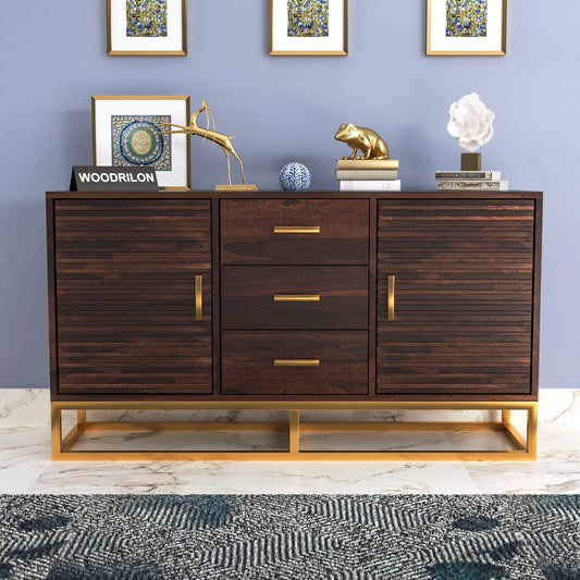 Sheesham Wood Sideboard Cabinet with 3 Drawers & 2 Doors | JH Decor